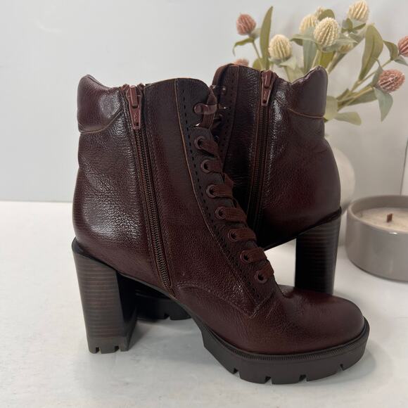 Naturalizer Prewitt Platform Chunky Heel Leather Boot Amber Brown Women's 6M NWB - Picture 6 of 9